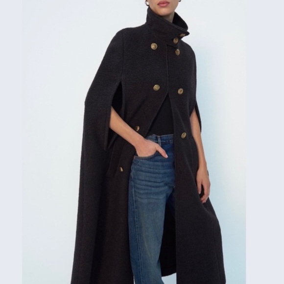 Zara Jackets Coats Zara Limited Edition Wool Blend Cape Coat Dark zara-jackets-coats-zara-limited-edition-wool-blend-cape-coat-dark